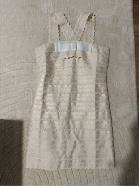 Marc by Marc Jacobs Cream Scalloped Strap Mini Dress with Bow